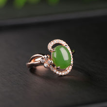 Natural Jade Ring Nephrite Silver Zircon Adjustable Ring