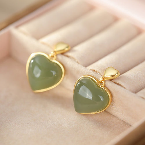 Natural Jade Earrings Nephrite Silver Earrings