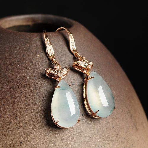 Natural jade earrings jadeite gold earrings