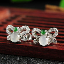 Natural jade jadeite silver butterfly earrings