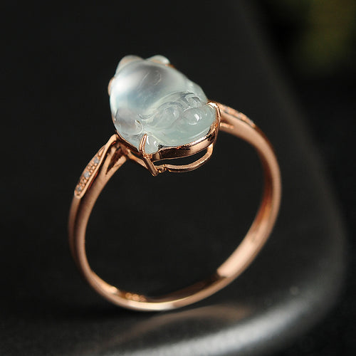 Natural jade ring gold jadeite toad ring