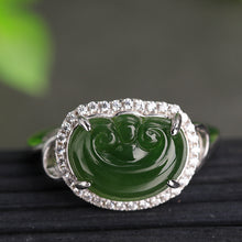 Natural Jade Ruyi Ring Nephrite Silver Zircon Adjustable Ring