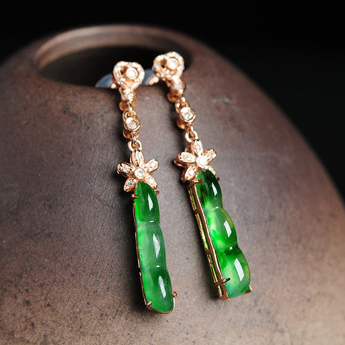 Natural jade earrings jadeite gold earrings
