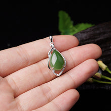 Natural Jade Pendant Nephrite Silver Zircon Pendant