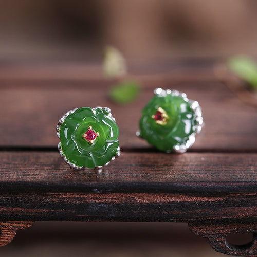 Natural Jade Earrings Nephrite Silver Earrings