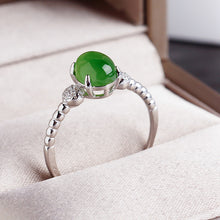 Natural Jade Ring Nephrite Silver Zircon Adjustable Ring