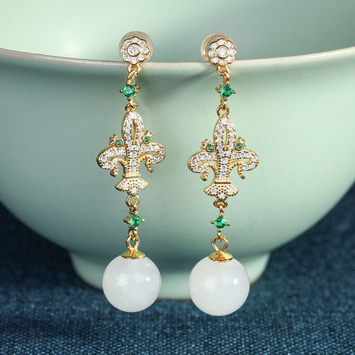 Natural Jade Earrings Nephrite Silver Earrings