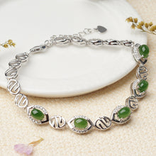 Natural Jade Bracelet Nephrite Silver Zircon Bracelet