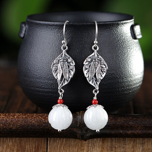 Natural Jade Earrings Nephrite Silver Earrings