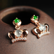 Natural jade jadeite silver crown earrings