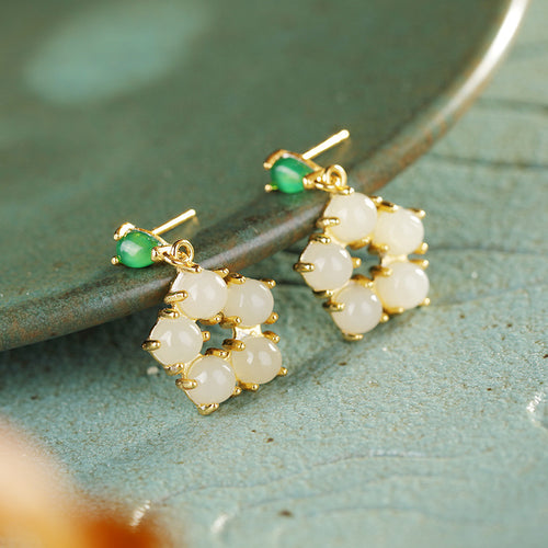 Natural Jade Earrings Nephrite Silver Earrings