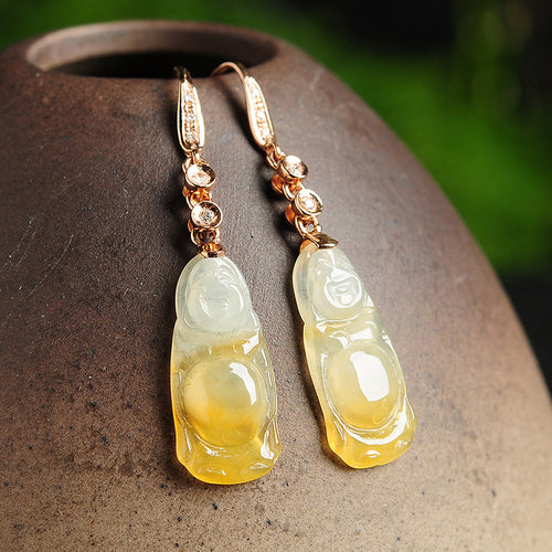 Natural jade earrings jadeite gold earrings