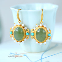 Natural Jade Earrings Nephrite Turquoise Pearl Silver Earrings