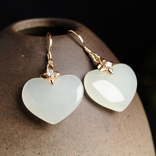 Natural Jade Earrings Nephrite Silver Earrings