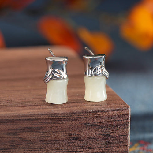 Natural Jade Earrings Nephrite Silver Earrings