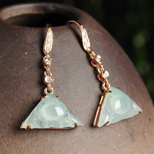 Natural jade earrings jadeite gold earrings