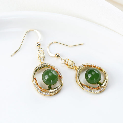 Natural Jade Earrings Nephrite Silver Earrings