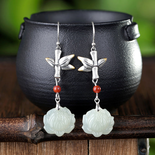 Natural Jade Earrings Nephrite Silver Earrings