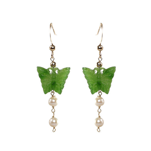 Natural Jade Earrings Nephrite Silver Earrings
