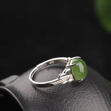 Natural Jade Ring Nephrite Silver Zircon Adjustable Ring