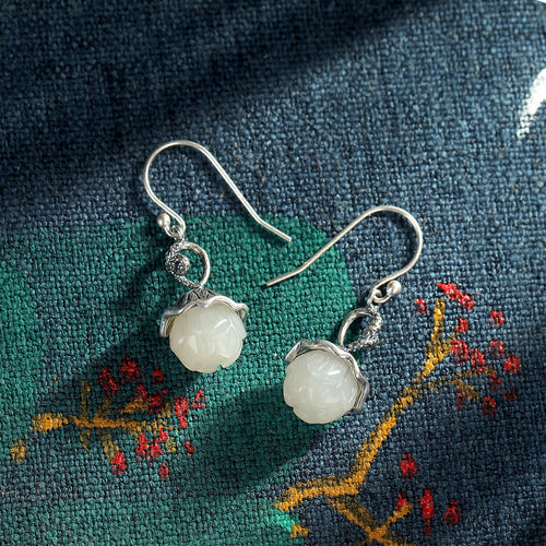 Natural Jade Earrings Nephrite Silver Earrings