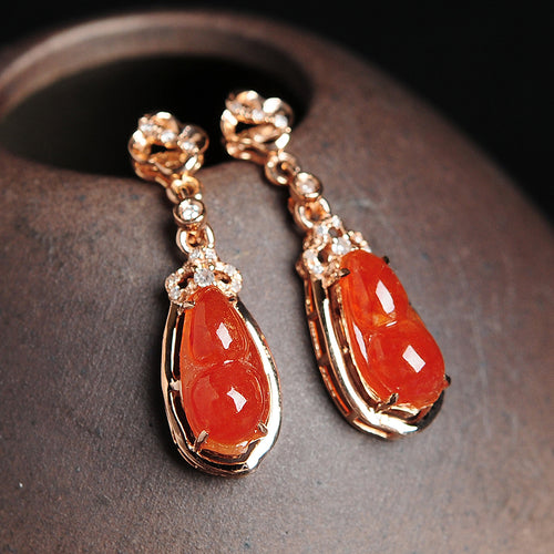 Natural jade earrings jadeite gold earrings