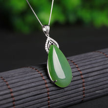 Natural Jade Pendant Nephrite Silver Zircon Pendant