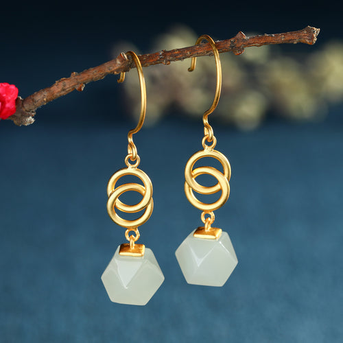 Natural Jade Earrings Nephrite Silver Earrings