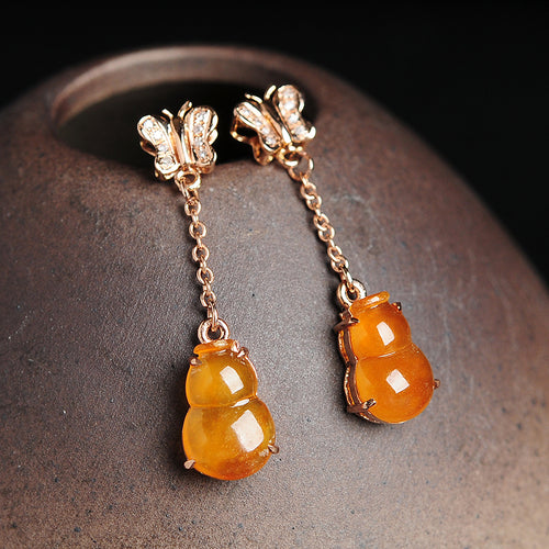 Natural jade earrings jadeite gold earrings