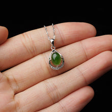 Natural Jade Pendant Nephrite Silver Zircon Pendant