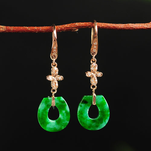 Natural jade earrings jadeite gold earrings