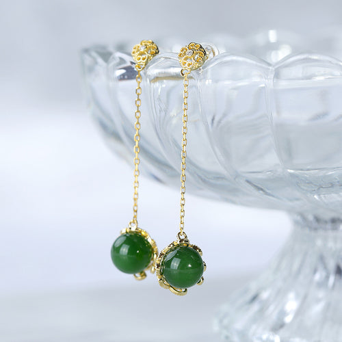 Natural Jade Earrings Nephrite Silver Earrings