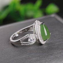 Natural Jade Ring Nephrite Silver Zircon Adjustable Ring