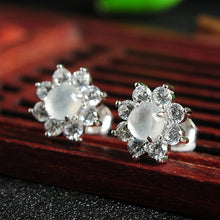 Natural jade earrings jadeite silver flower earrings