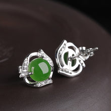 Natural Jade Earrings Nephrite Silver Zircon Earrings