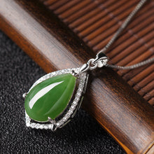 Natural Jade Pendant Nephrite Silver Zircon Pendant