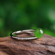 Natural Jade Ring Nephrite Silver Zircon Adjustable Ring ZNRG139