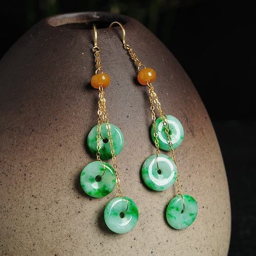 Natural jade earrings jadeite gold earrings