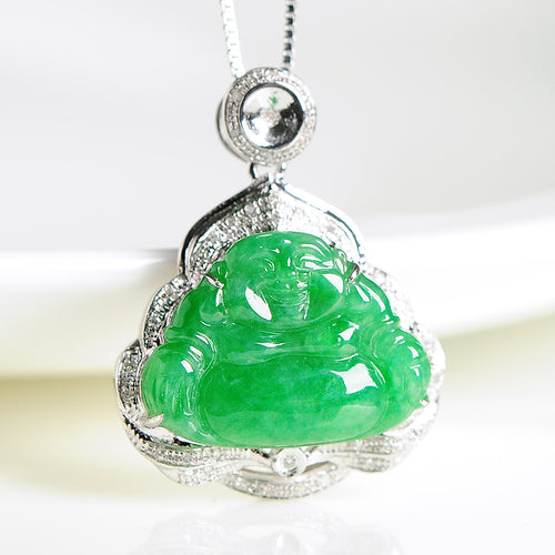 Natural jade pendant jadeite gold Buddha pendant necklace