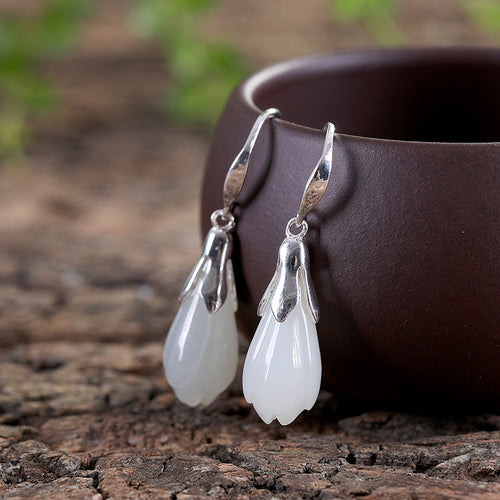 Natural Jade Earrings Nephrite Silver Earrings