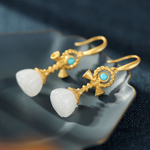 Natural Jade Earrings Nephrite Turquoise Silver Earrings