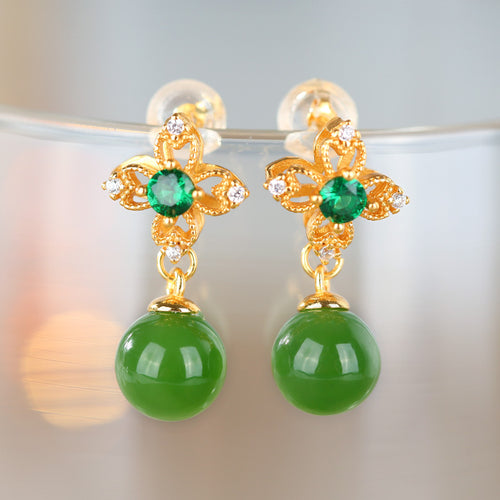 Natural Jade Earrings Nephrite Silver Earrings