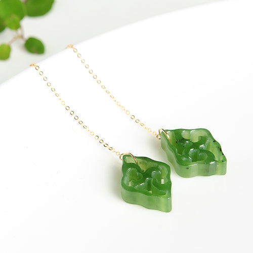 Natural Jade Earrings Nephrite Gold Earrings