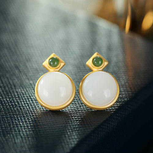 Natural Jade Earrings Nephrite Silver Earrings