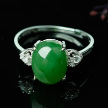 Natural Jade Ring Nephrite Silver Zircon Adjustable Ring