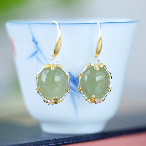 Natural Jade Earrings Nephrite Silver Earrings