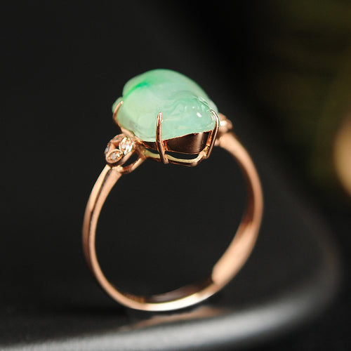 Natural jade ring gold jadeite toad ring