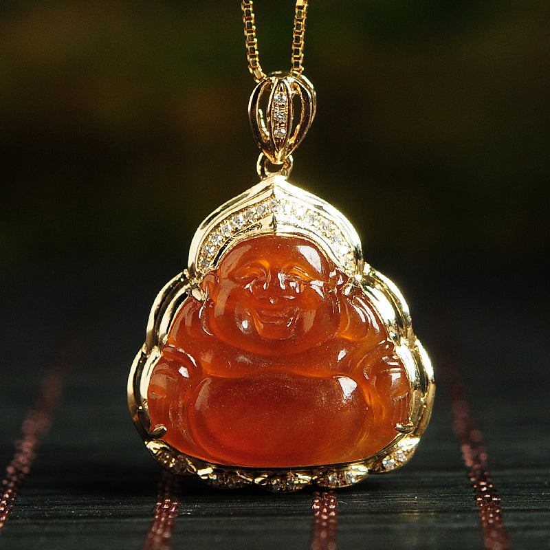 Natural jade pendant jadeite gold Buddha pendant necklace
