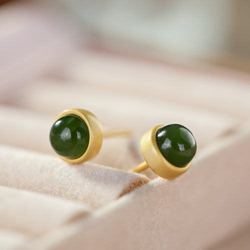 Natural Jade Earrings Nephrite Silver Earrings