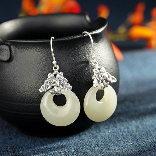 Natural Jade Earrings Nephrite Silver Earrings